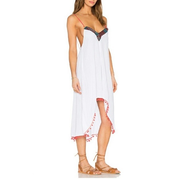 MINKPINK Dresses & Skirts - Revolve White Pom Pom trim slip dress